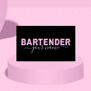 Bartender Typography Signature Calligraphy Black Business Card