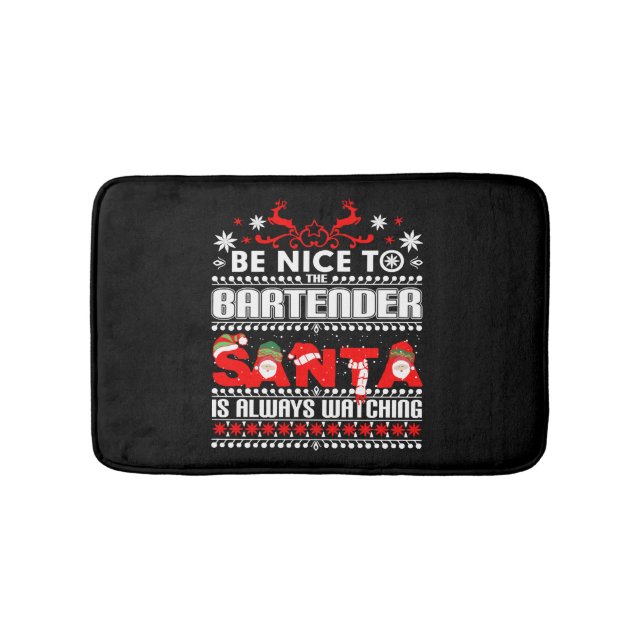 Bartender Ugly Christmas Sweater Gift Funny Barten Bath Mat (Front)