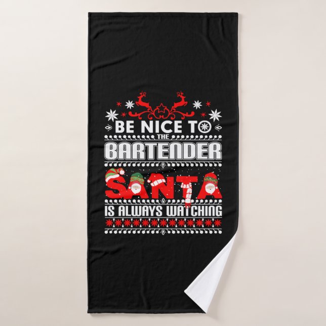 Bartender Ugly Christmas Sweater Gift Funny Barten Bath Towel (Bath Towel)