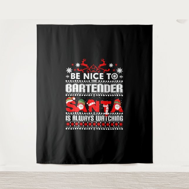 Bartender Ugly Christmas Sweater Gift Funny Barten Tapestry (Front)