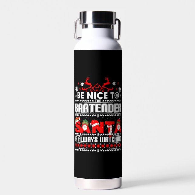 Bartender Ugly Christmas Sweater Gift Funny Barten Water Bottle (Front)
