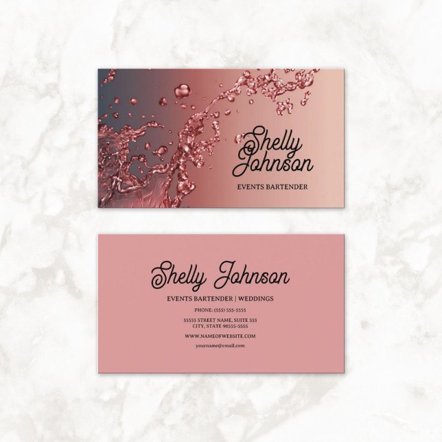 Bartender Wedding Events Elegant Red Splash Business Card (Bartender Wedding Events Elegant Red Splash Business Cards)