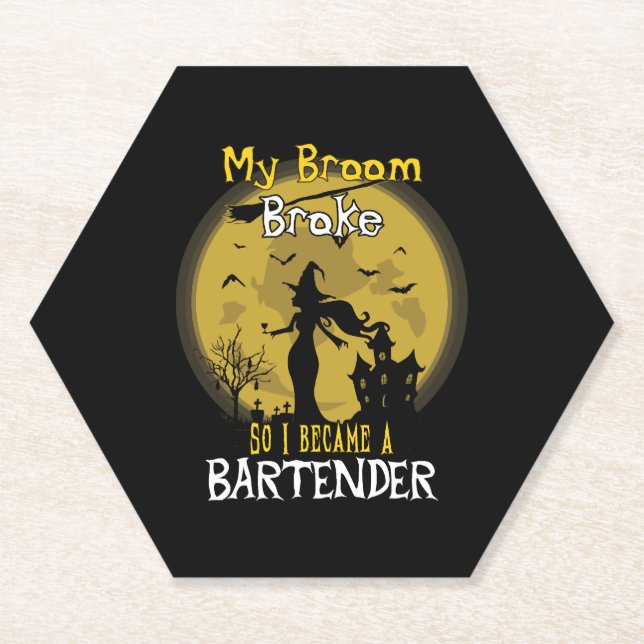 Bartender Witch Halloween Paper Coaster (Front)
