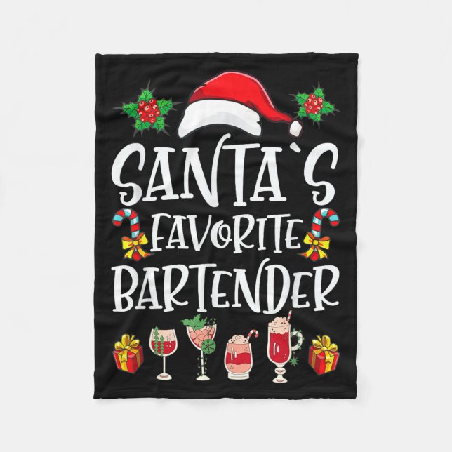 Bartender Xmas Gift Santa's Favorite Bartender Chr Fleece Blanket (Front)
