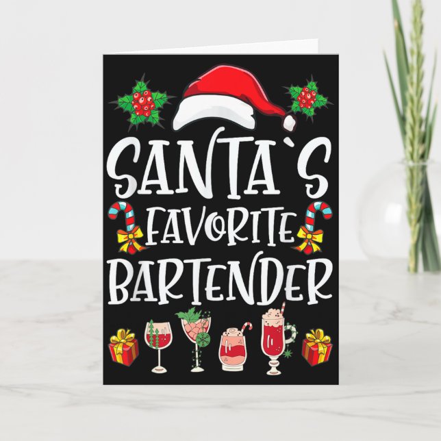 Bartender Xmas Gift Santa's Favourite Bartender Ch Card (Front)