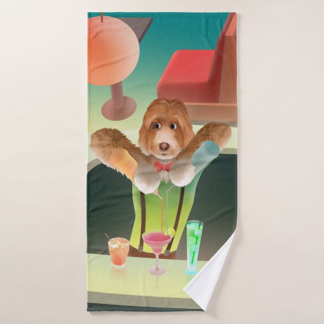 Bartending Dog in Retro Bar Bath Towel Set (Bath Towel)
