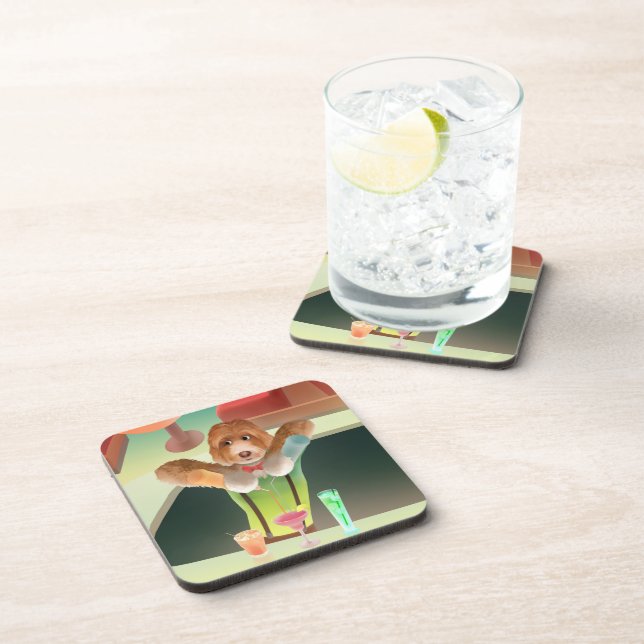 Bartending Dog in Retro Bar Coaster (Right Side)