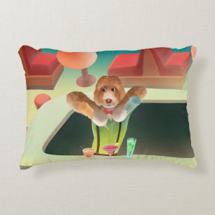Bartending Dog in Retro Bar Decorative Cushion