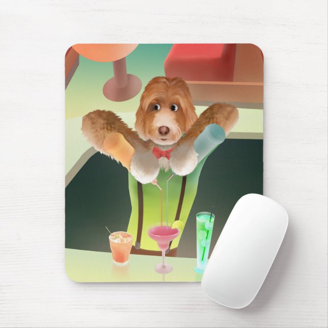 Bartending Dog in Retro Bar Mouse Pad (With Mouse)