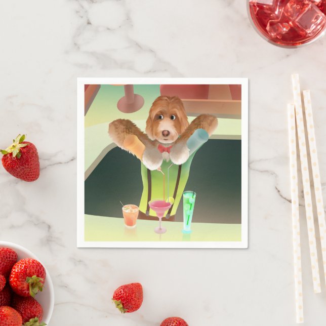 Bartending Dog in Retro Bar Napkin (Insitu)