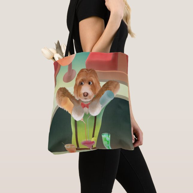 Bartending Dog in Retro Bar Tote Bag (Close Up)