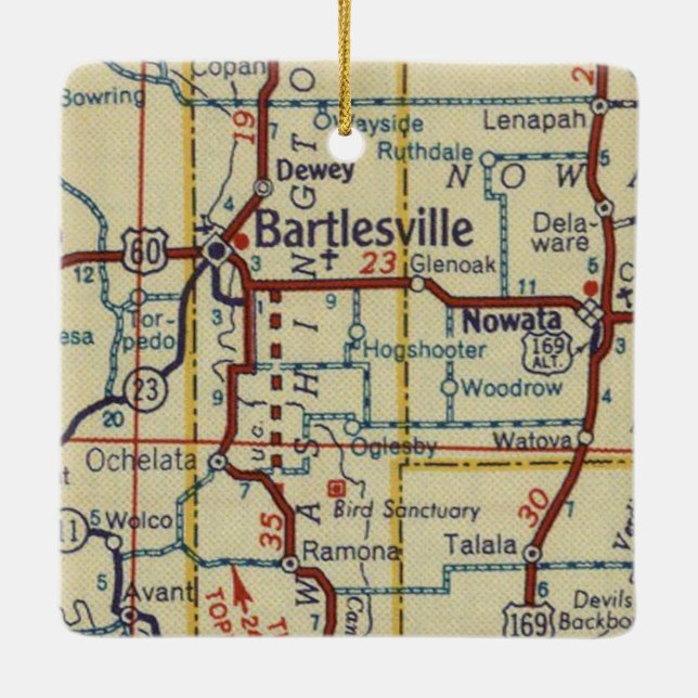 Bartlesville OK Vintage Map Ceramic Ornament (Back)