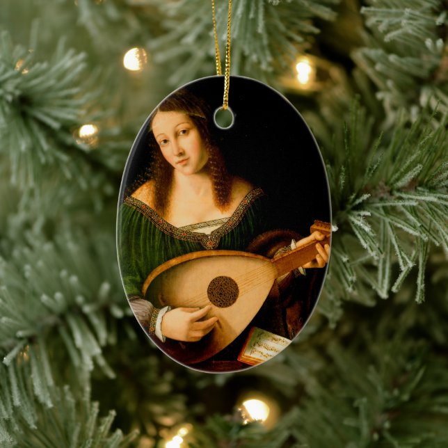 Bartolomeo Veneto Lady Playing Lute Portrait Art Ceramic Tree Decoration (Tree)