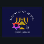 BARUCH ATAH ADONAI | Hanukkah Blessings Garden Sign<br><div class="desc">Stylish, modern HANUKKAH BLESSINGS Yard Sign to enhance your kerb appeal. Design shows a gold coloured MENORAH with multicolored STAR OF DAVID and silver grey DREIDEL. At the top there is curved text which says BARUCH ATAH, ADONAI (Blessed are You, O God) and underneath the text reads HANUKKAH BLESSINGS FROM...</div>
