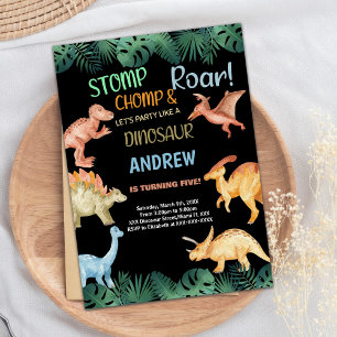 Barwon Black Glitter Dinosaur Birthday Invitations
