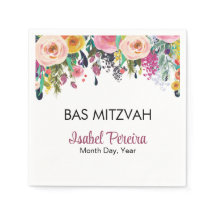 Bas Mitzvah Floral Napkins Personalised