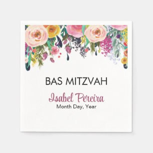 Bas Mitzvah Floral Napkins Personalised