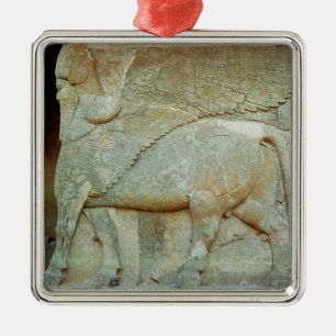 Bas-relief of an anthropomorphic bull metal tree decoration