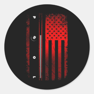 Basbo American Flag Billiards Pool Player - Black Classic Round Sticker