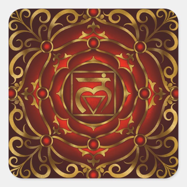 Base Chakra Mandala Print by Rachel C. Bemis Square Sticker (Front)