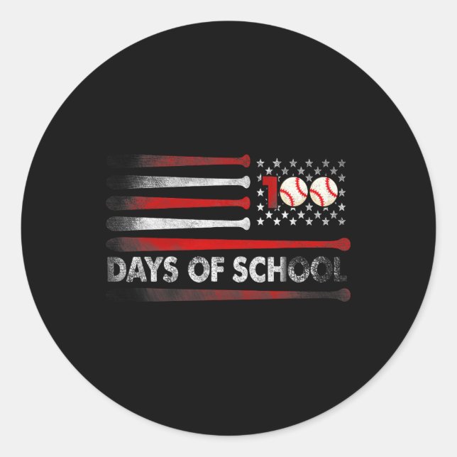 Baseball 100 Days Of School Baseball 100th Day Tea Classic Round Sticker (Front)