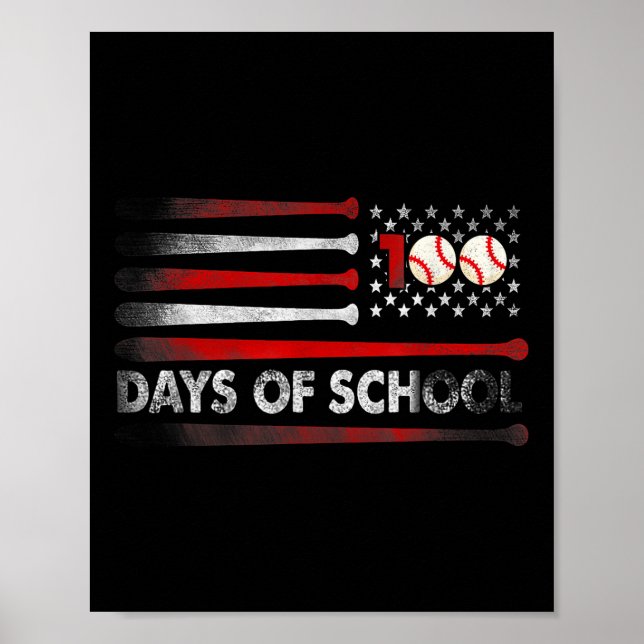 Baseball 100 Days Of School Baseball 100th Day Tea Poster (Front)