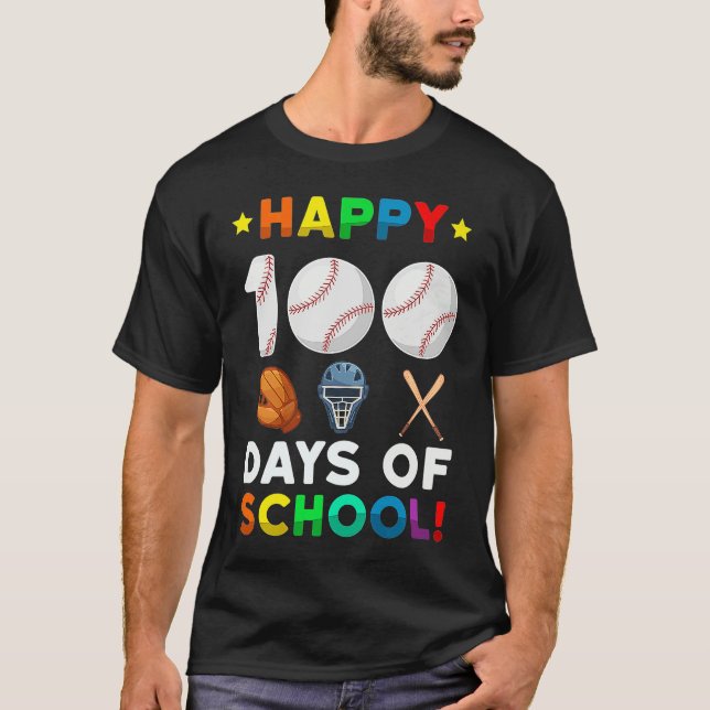 Baseball 100 Days of School Happy 100th Day Teache T-Shirt (Front)