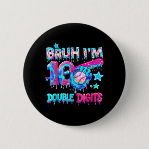 Baseball 10 Year Old Birthday Ice Cream Drip 6 Cm Round Badge