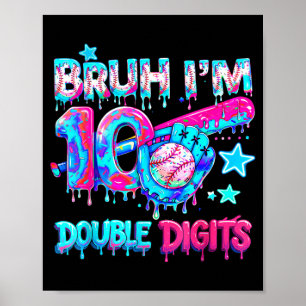 Baseball 10 Year Old Birthday Ice Cream Drip Poster