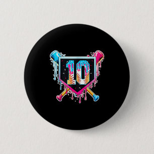 Baseball 10 year old boy ice cream drip 10th 6 cm round badge