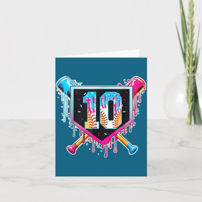 Baseball 10 year old boy ice cream drip 10th card (Front)
