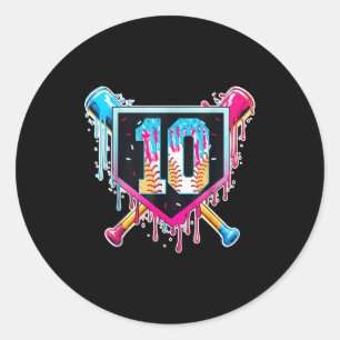 Baseball 10 year old boy ice cream drip 10th classic round sticker