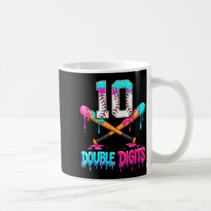 Baseball 10 Year Old Ice Cream Drip 10th Bday Doub Coffee Mug