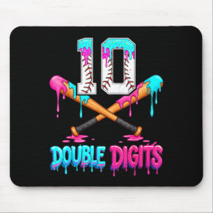 Baseball 10 Year Old Ice Cream Drip 10th Bday Doub Mouse Pad