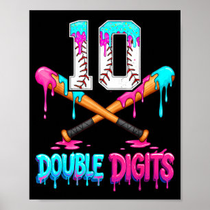 Baseball 10 Year Old Ice Cream Drip 10th Bday Doub Poster