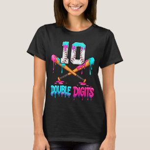 Baseball 10 Year Old Ice Cream Drip 10th Bday Doub T-Shirt
