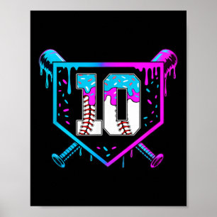 Baseball 10th Birthday Ice Cream Drip 10 Year Old Poster