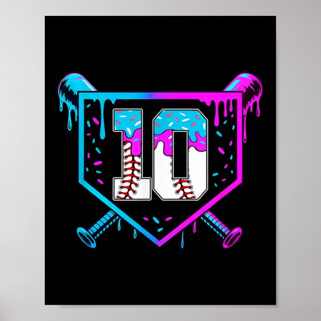 Baseball 10th Birthday Ice Cream Drip 10 Year Old  Poster (Front)