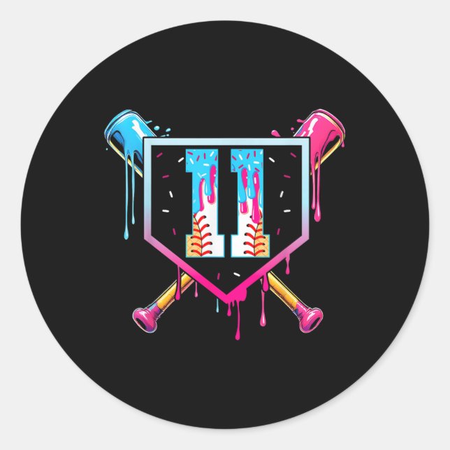 Baseball 11 Year Old Ice Cream Drip 11th Birthday  Classic Round Sticker (Front)