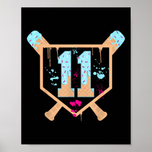 Baseball 11 Year Old Ice Cream Drip 11th Birthday Poster