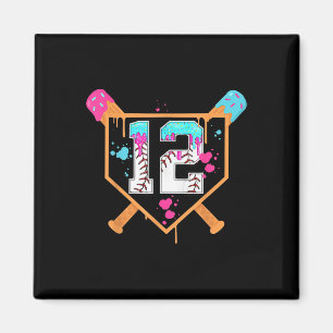 Baseball 12th Birthday Boy Ice Cream Drip 12 Year Magnet