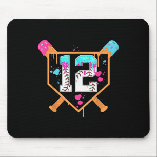Baseball 12th Birthday Boy Ice Cream Drip 12 Year Mouse Pad