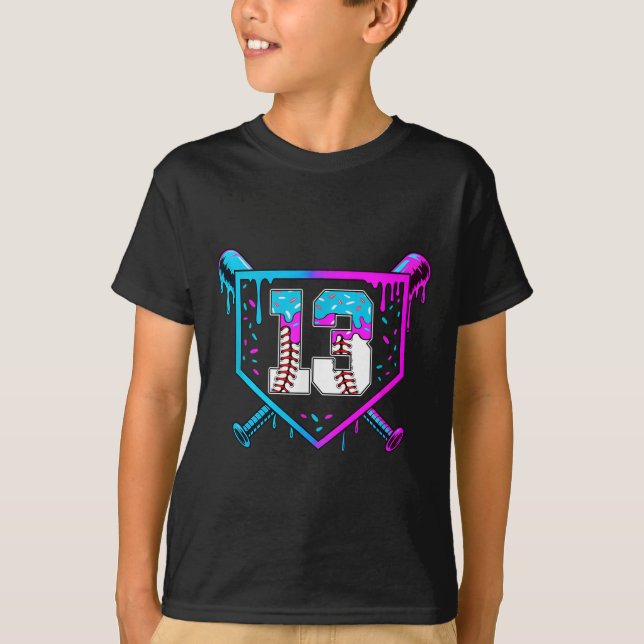 Baseball 13th Birthday Ice Cream Drip 13 Year Old  T-Shirt (Front)