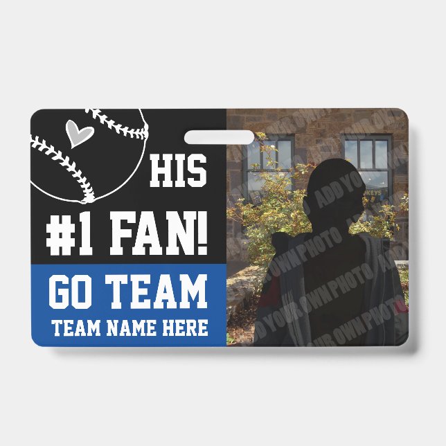 Baseball #1 Fan Team Name and Player Blue ID Badge (Front)