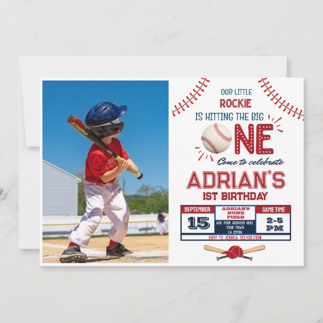 Baseball 1st birthday boy  invitation (Front)