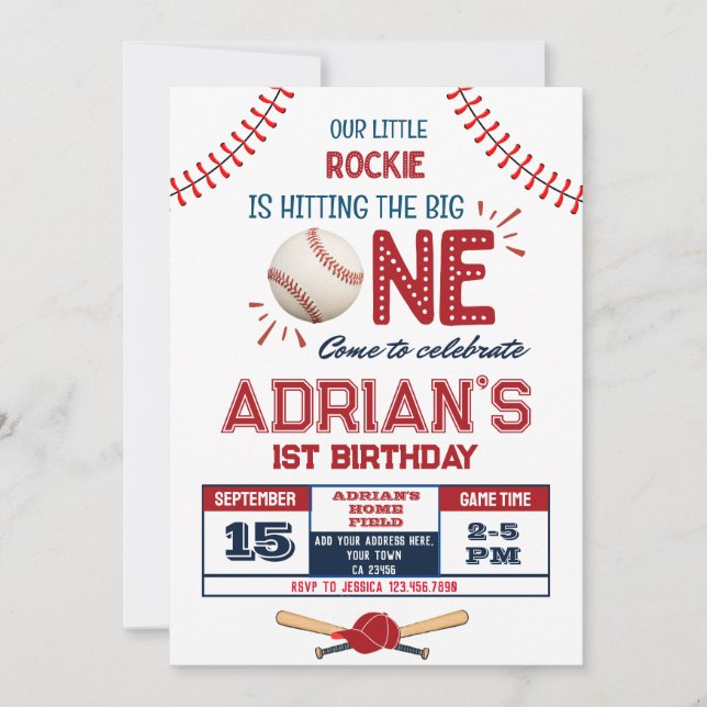Baseball 1st birthday boy  invitation (Front)