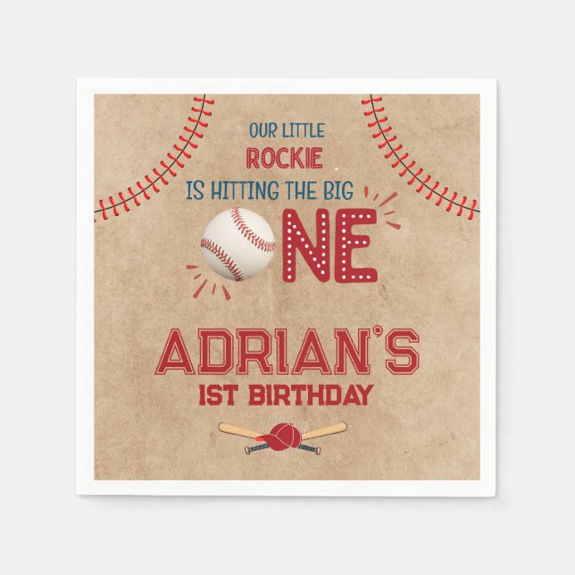 Baseball 1st birthday boy  napkin (Front)