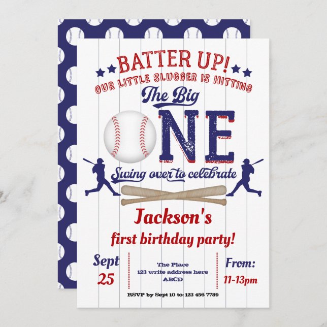 Baseball, 1st Birthday for Boy, Sport Invitation (Front/Back)
