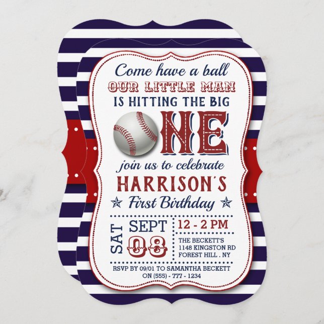 Baseball 1st Birthday Invitations (Front/Back)