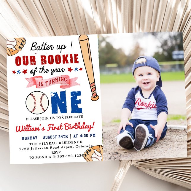 Baseball 1st Birthday Party Batter Up Photo Invitation (Creator Uploaded)